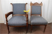 Pr. Reuphols'd Victorian His-Her Oak Parlor Chairs