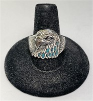 Sterling Turquoise Eagle Ring 7 Grams Size 9.5