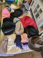 Tote of Ladies Hats, Scarves & Gloves