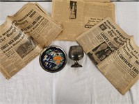 Vintage Newspapers, Goblet, Sinbad Plate