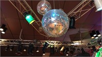 Large disco ball: approximately 18 inches wide