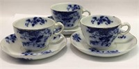 3 Flow Blue Duchess Oversized Cups And Saucers