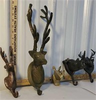 5 wall hanging hooks - rhinoceros, elk, and deer