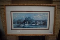 Antique English country scene with two girls,
