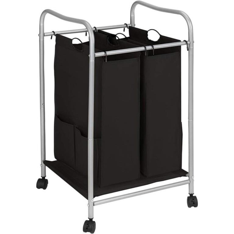 Rolling Laundry Hamper 2 Bags BLACK