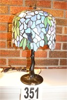 Stain Glass Type Lamp With Brass Base (17" Tall)