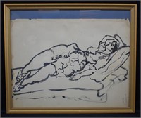 1969 Joseph Delaney Ink on Paper Study of a Woman