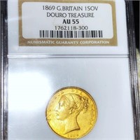 1869 Great Britain Gold Sovereign NGC - AU55