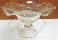 Large glass ruffled open compote