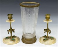 (3) DECORATIVE ITEMS, CANDLESTICKS & VASE