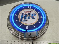 Miller Lite battery operated clock with neon light