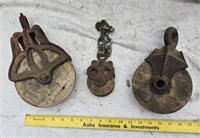 (3) Antique Pulleys