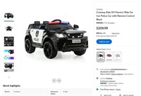 W9180  Costway 12V Kids Electric Police Car