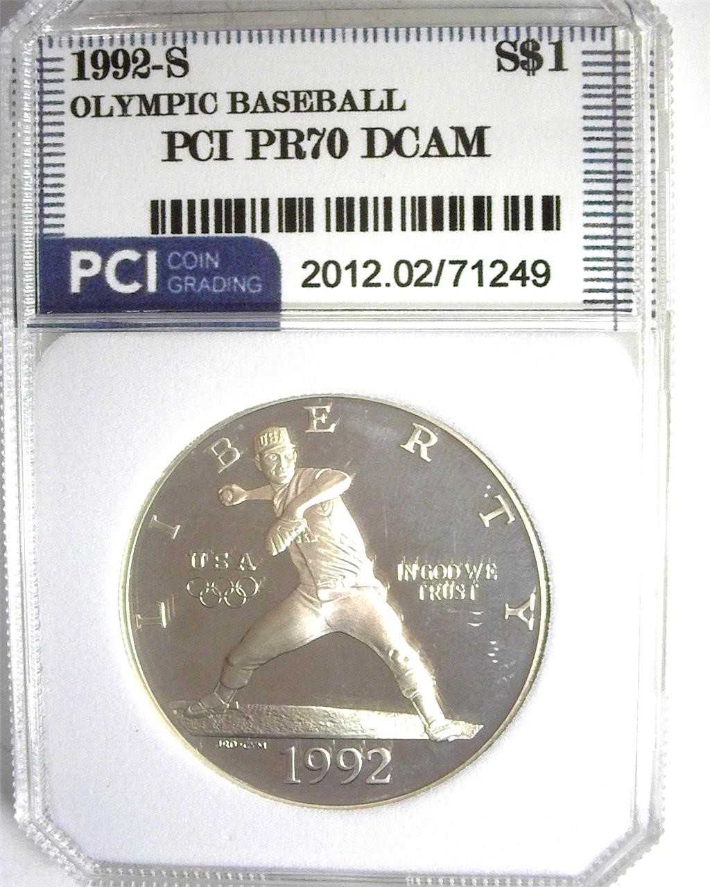 1992-S S$1 Baseball PR70 DCAM LISTS $340