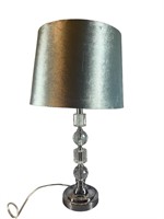 A Tiered Crystal Table Lamp w/ Gray Velvet Shade.
