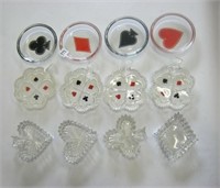 3   Sets Card Suits Glass Ashtrays