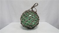 Vintage Green Glass Fishing Buoy in Rope Net