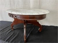 Marble Top Round Carved Side Table