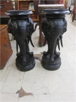 PAIR CARVED ELEPHANT PLANT STANDS 26"T