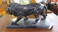 BRONZE LION ON MARBLE BASE 10"T X 18"W