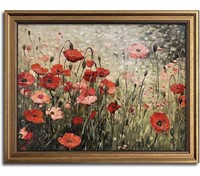 VINTAGE WALL ART RED FLOWER PAINTING 16X20IN