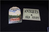 Novelty Coca-Cola Stone Sign & Antiques Sign