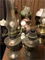 TWO NICKEL OIL LAMPS- ONE ALADDIN MODEL 12