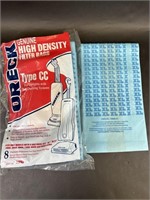 Oreck Genuine High Density Filter Bags Type CC