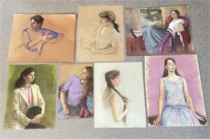 7 Original Pastel Portraits on Paper