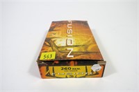 Box of Fusion .260 REM 120-grain cartridges