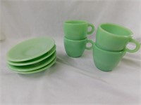 Jadeite cup & saucers (4), O handles, heavy set