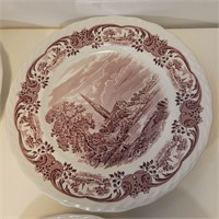 Set of 14 Red Transferware plates