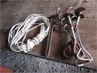 pipe wrench,dog stakes & cord