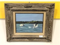 17 x 20 Framed Size Nautical Oil Painting