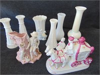 Milk Glass Vases, Planter and Figurine