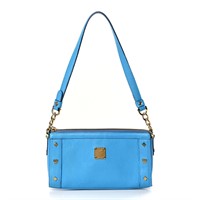 MCM Grained Calfskin Studded Pouch Blue