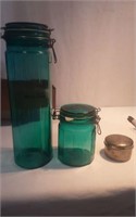(2) Turquoise Canisters  & Dpt 56 canister