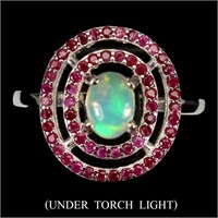 Natural Unheated White Opal &  Ruby Ring