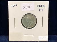 1928 Can Silver Ten Cent Piece  EF