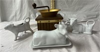 Coffee Grinder, Porcelain Creamer, Porcelain