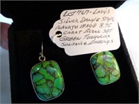 SILVER NAVAJO 8.75 CT GREEN TURQUOISE EARRINGS