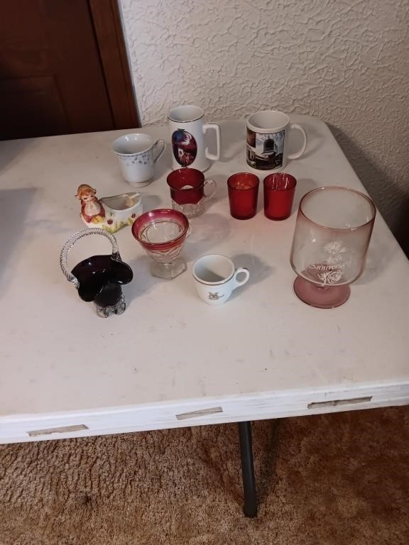 Glassware Assortment.  Mugs, Candle Holders.