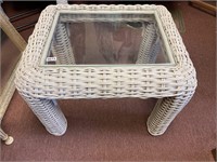 Shabby Chic White Rattan & Glass Top Side Table