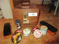 Wooden shoe shine box with all contents