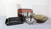 Baking Pans, Glass Mixing Bowl, Lg/Sm Strainer