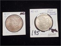 1884 O 1921 90% Silver Morgan Dollars.