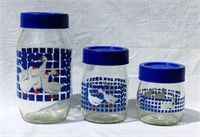 Set of 3 Glass Canisters with Geese & Tops