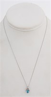 10K White Gold Apatite & Diamond Pendant Necklace