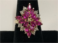 Sterling Pink Stone Cocktail Ring 4.6gr TW Sz 6.5