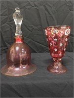 Fenton Cranberry Glass Bell and Wine Glass